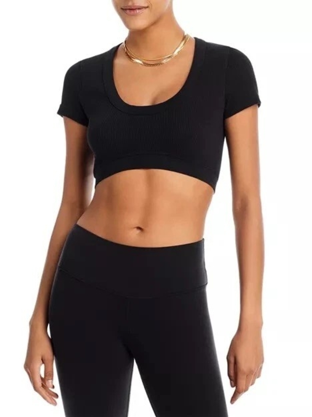 ALO Yoga Black Seamles Ribbed Serene Short Sleeve Crop Top Size S
